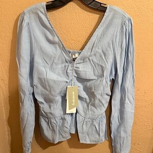 Faherty Women's Sky Blue V-Neck Blouse